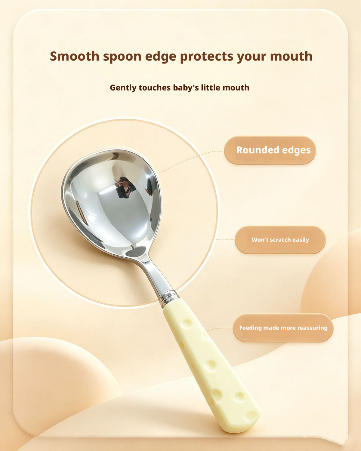 304 Stainless Steel Kids Cheese Spoon, Baby Self‑Feeding Training Spoon with Anti‑Slip Handle & Portable Storage Case