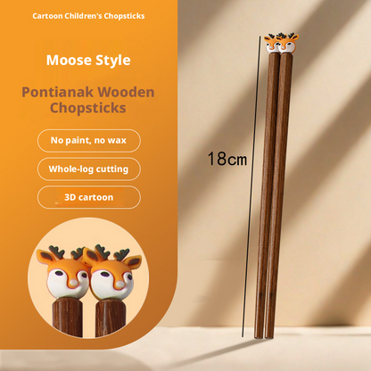 Cute Animal Wooden Kids Chopsticks, Non-toxic Unpainted Solid Wood Training Chopsticks for Toddlers, Children Learning Tableware