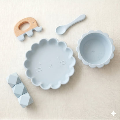 Food Grade Silicone Baby Tableware Set, High Temperature Resistant Dinner Plate, Baby Food Bowl, Cute Lion Cartoon Anti-drop Bowl, Cross-border