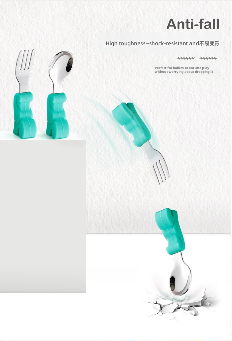 Short‑Handle 304 Stainless Steel Baby Spoon Fork Set, Boil‑Safe Toddler Utensils for Baby Food