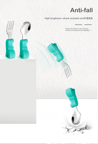 Short‑Handle 304 Stainless Steel Baby Spoon Fork Set, Boil‑Safe Toddler Utensils for Baby Food
