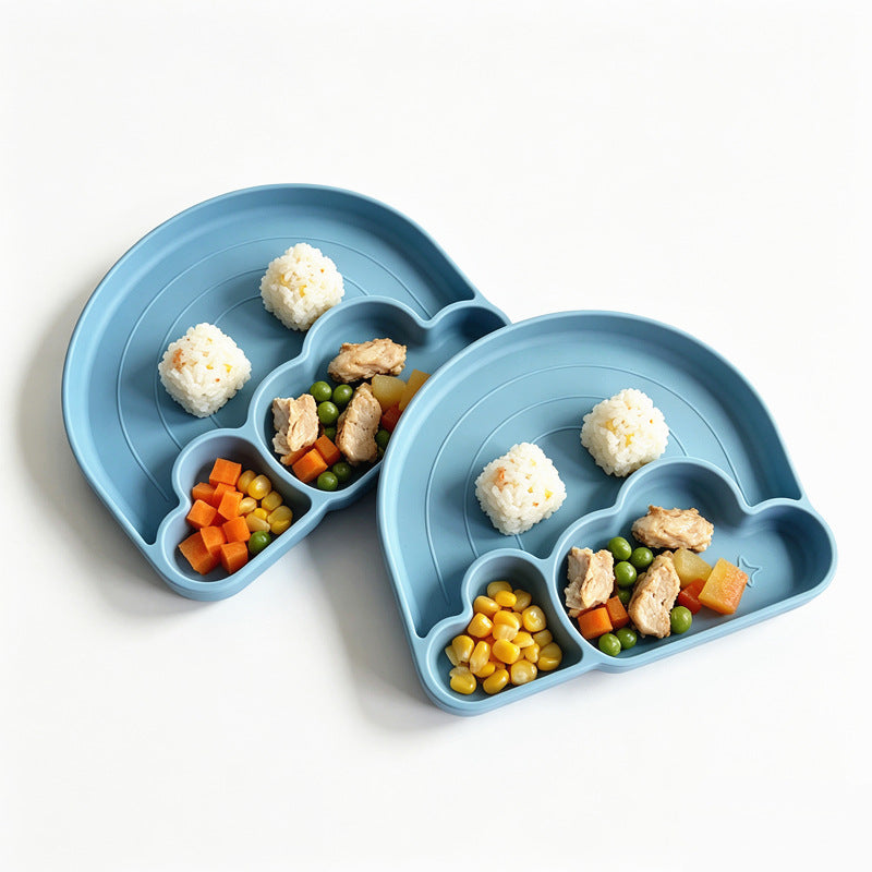 Rainbow Cloud Silicone Divided Plate, Food Grade Baby Suction Plate, Toddler Feeding Tableware