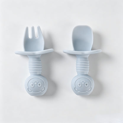 Silicone Bear-Themed Fork and Spoon Set for Toddlers – Training Utensils for Self-Feeding and Solid Foods