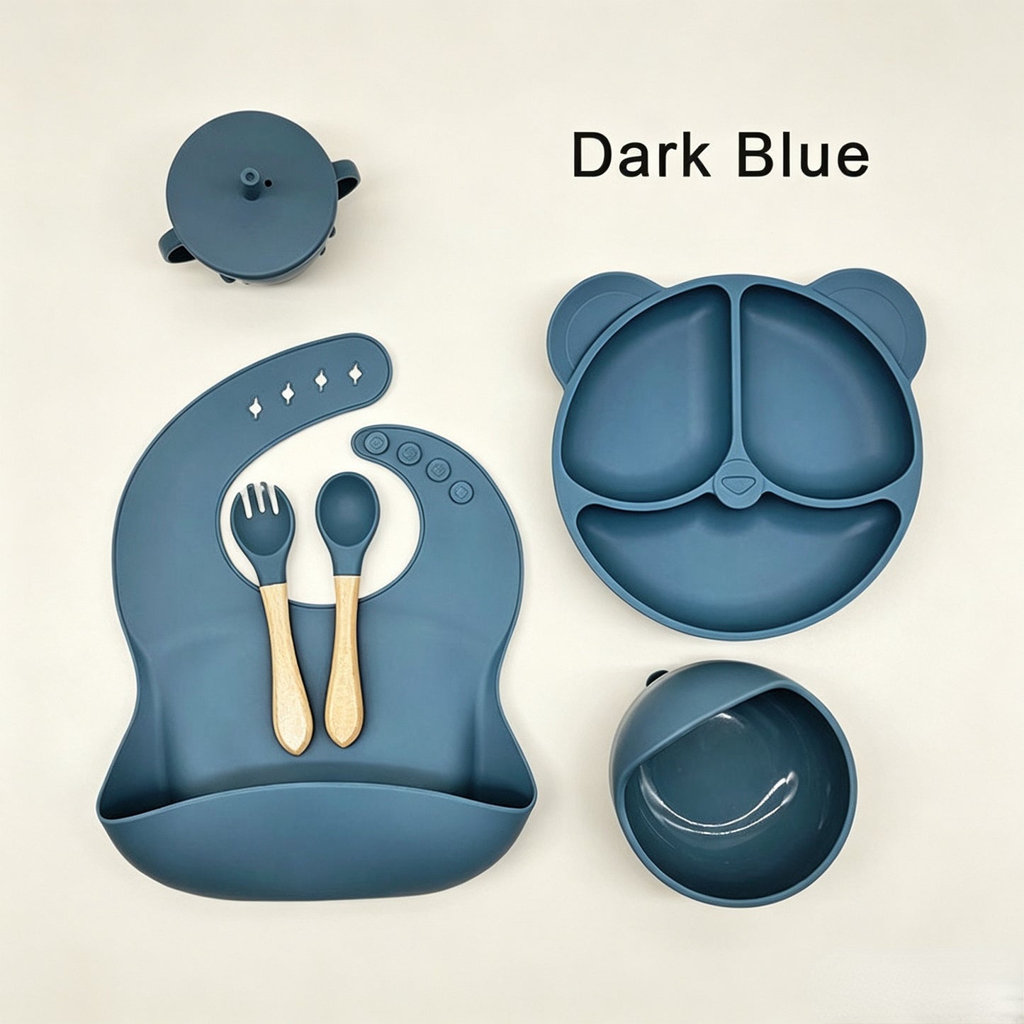 Cross-border 5-Piece Silicone Tableware Set for Children: Includes Silicone Tray, Baby Silicone Bowl for Complementary Foods, and Feeding Spoon.