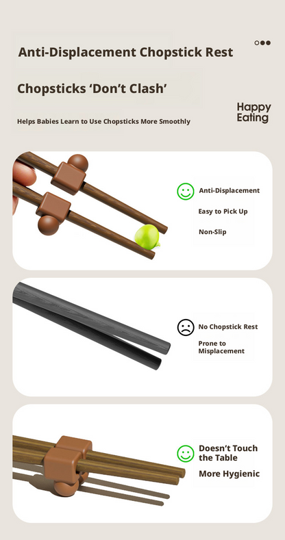 Solid Wood Toddler Training Chopsticks, Ergonomic Tiger‑Grip Auxiliary Chopsticks for Kids Self‑Feeding
