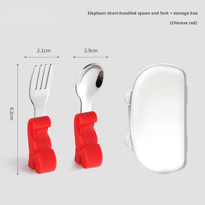 Short‑Handle 304 Stainless Steel Baby Spoon Fork Set, Boil‑Safe Toddler Utensils for Baby Food