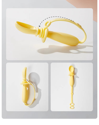 IKV Silicone Spoon, Soft Baby Spoon for Self-Feeding, All-in-One Toddler Spoon and Fork with Anti-Drop Design