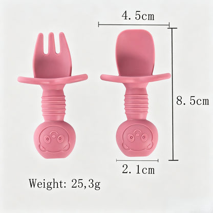 Silicone Bear-Themed Fork and Spoon Set for Toddlers – Training Utensils for Self-Feeding and Solid Foods