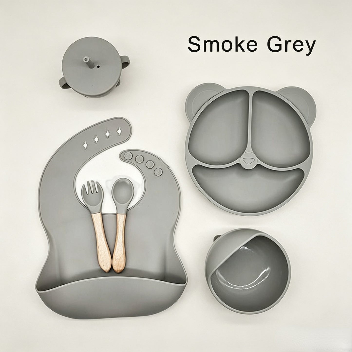 Cross-border 5-Piece Silicone Tableware Set for Children: Includes Silicone Tray, Baby Silicone Bowl for Complementary Foods, and Feeding Spoon.