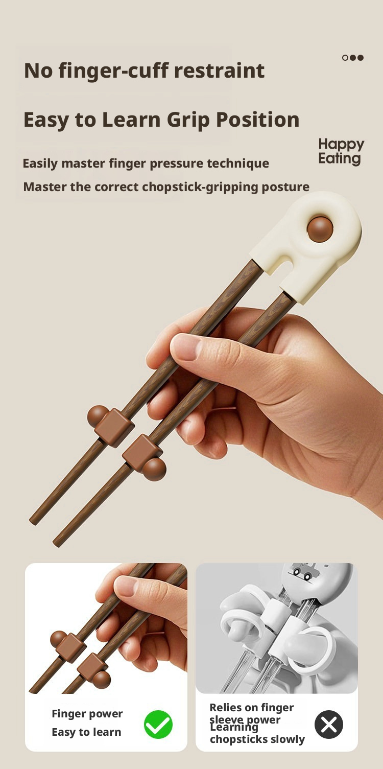 Solid Wood Toddler Training Chopsticks, Ergonomic Tiger‑Grip Auxiliary Chopsticks for Kids Self‑Feeding