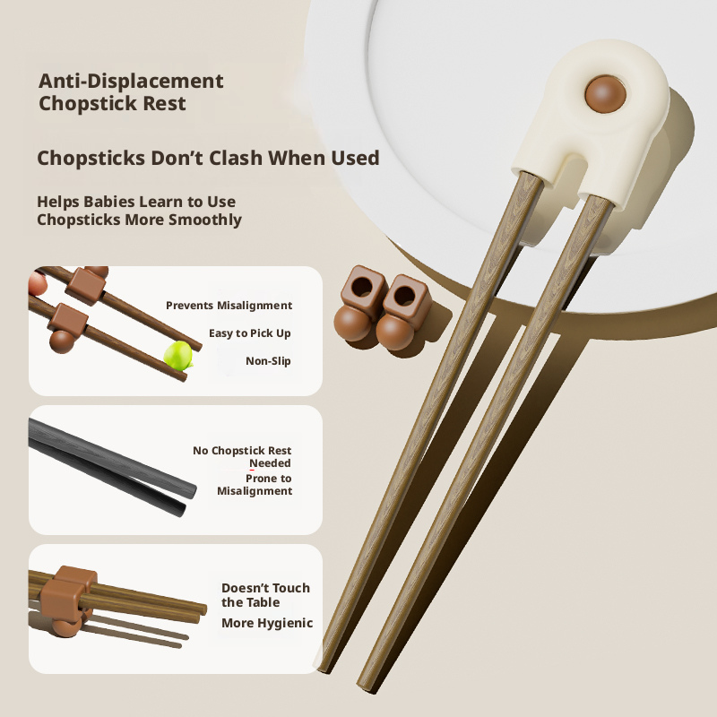 Solid Wood Toddler Training Chopsticks, Ergonomic Tiger‑Grip Auxiliary Chopsticks for Kids Self‑Feeding