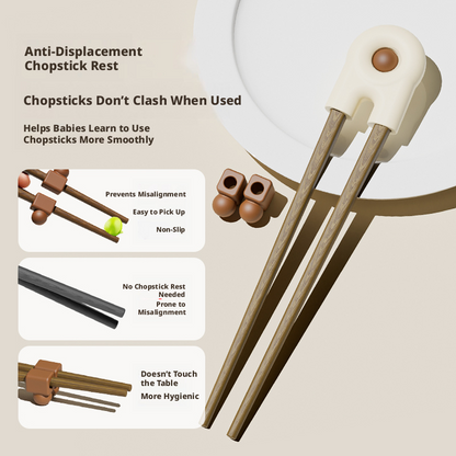 Solid Wood Toddler Training Chopsticks, Ergonomic Tiger‑Grip Auxiliary Chopsticks for Kids Self‑Feeding