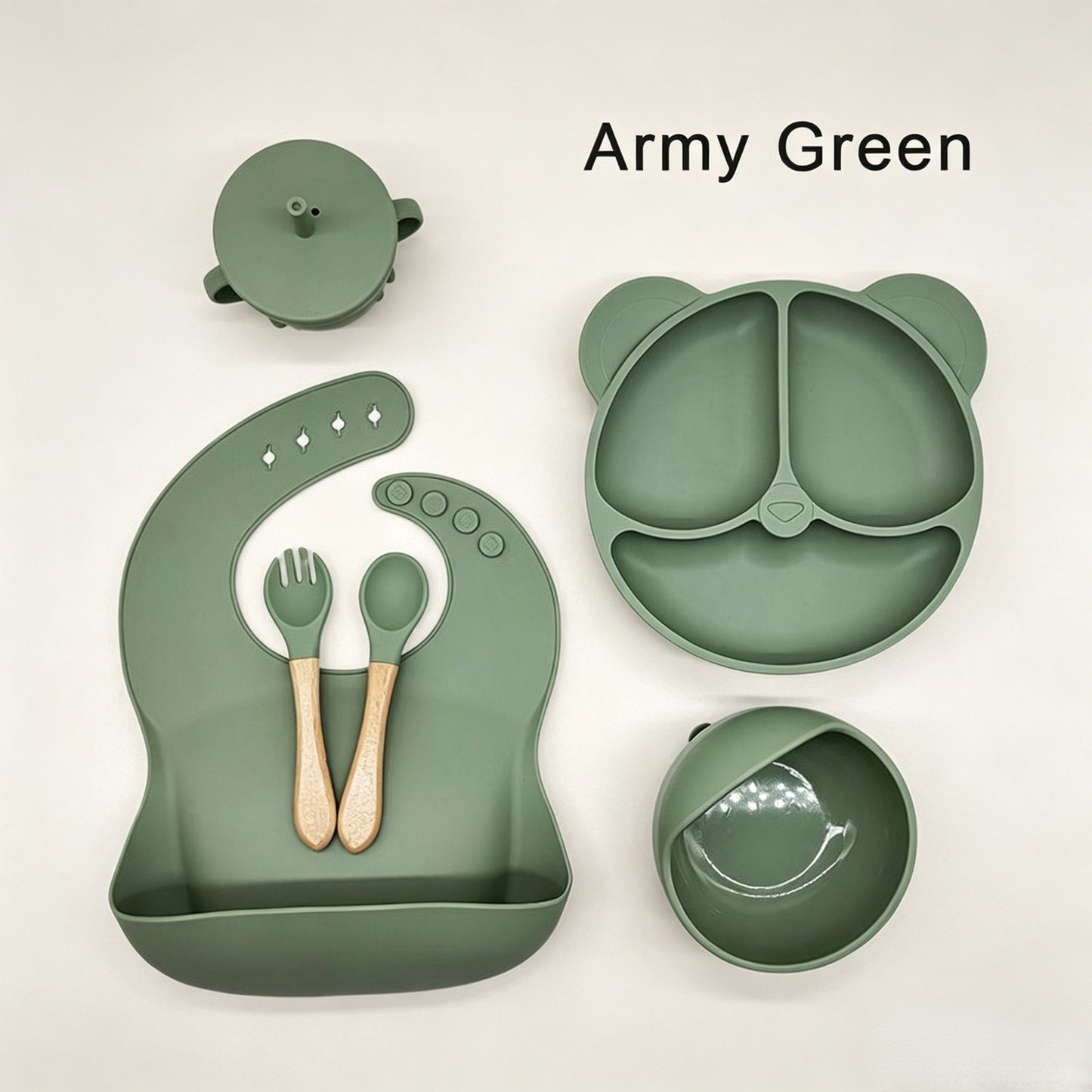 Cross-border 5-Piece Silicone Tableware Set for Children: Includes Silicone Tray, Baby Silicone Bowl for Complementary Foods, and Feeding Spoon.