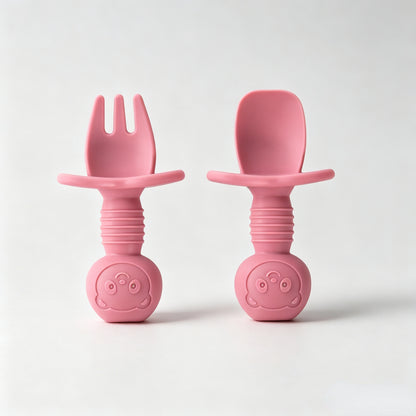 Silicone Bear-Themed Fork and Spoon Set for Toddlers – Training Utensils for Self-Feeding and Solid Foods