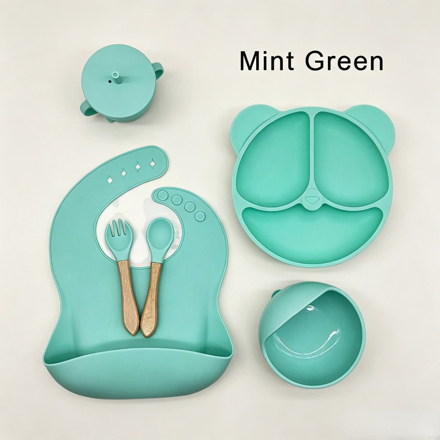 Cross-border 5-Piece Silicone Tableware Set for Children: Includes Silicone Tray, Baby Silicone Bowl for Complementary Foods, and Feeding Spoon.