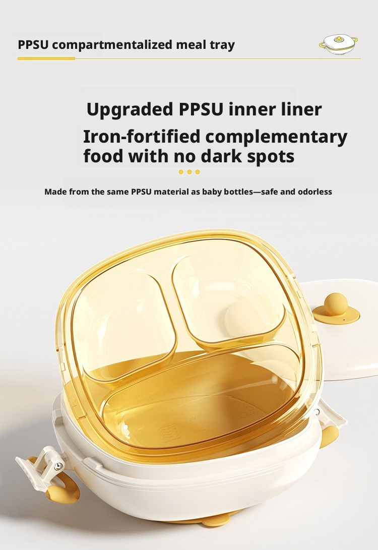 Baby Water‑Filled Insulated Plate, PPSU Divided Suction Toddler Plate for Self‑Feeding