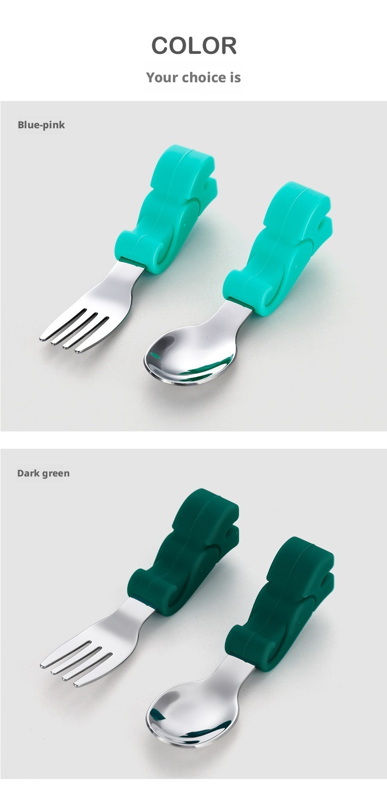 Short‑Handle 304 Stainless Steel Baby Spoon Fork Set, Boil‑Safe Toddler Utensils for Baby Food