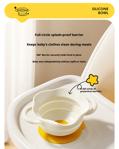 Food‑Grade Silicone Baby Suction Bowl, Foldable Cartoon Toddler Feeding Bowl for Baby Complementary Food