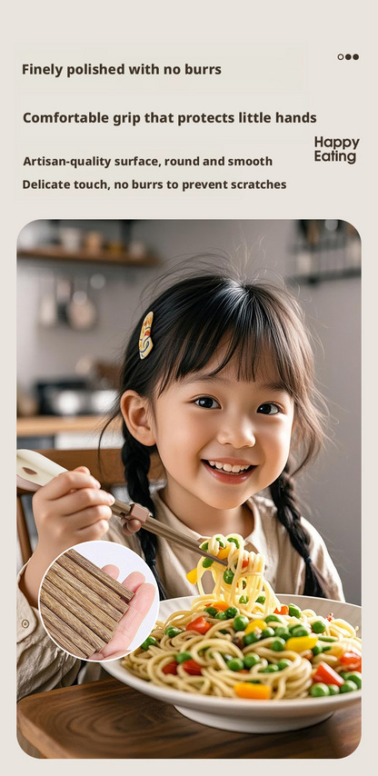Solid Wood Toddler Training Chopsticks, Ergonomic Tiger‑Grip Auxiliary Chopsticks for Kids Self‑Feeding