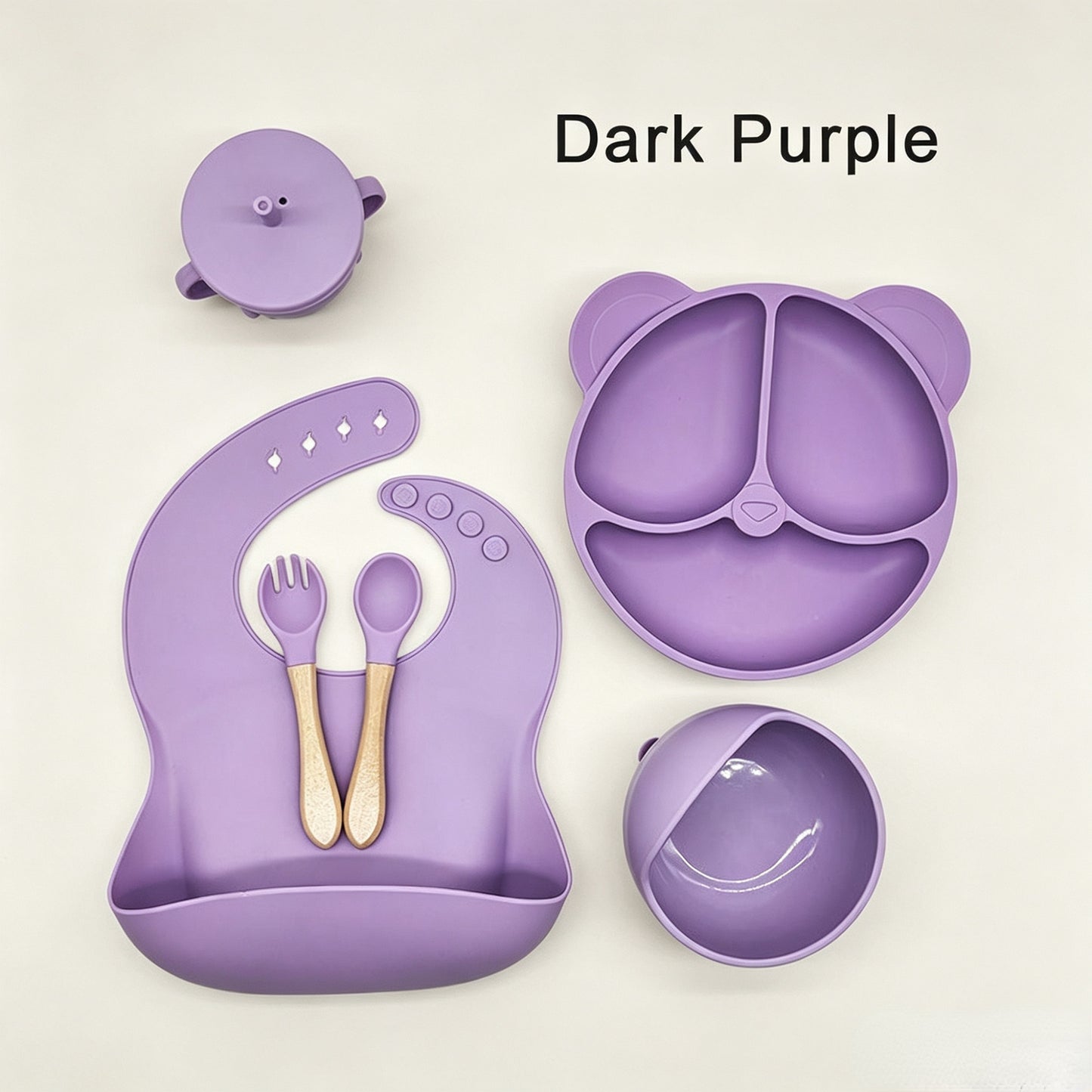 Cross-border 5-Piece Silicone Tableware Set for Children: Includes Silicone Tray, Baby Silicone Bowl for Complementary Foods, and Feeding Spoon.