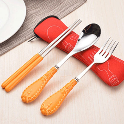 3‑Pcs Portable Travel Cutlery Set, Candy‑Color Ceramic Handle Stainless Steel Kids Spoon Fork Chopsticks Kit