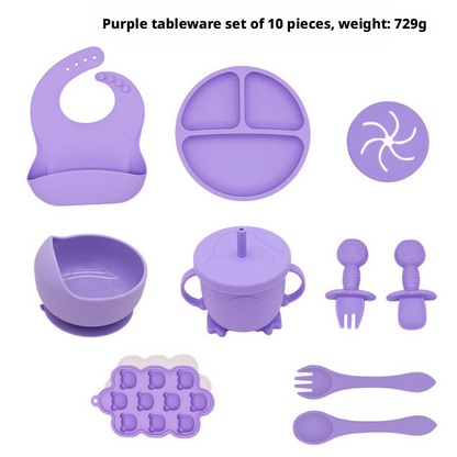 10‑Pcs Baby Silicone Feeding Tableware Complete Set