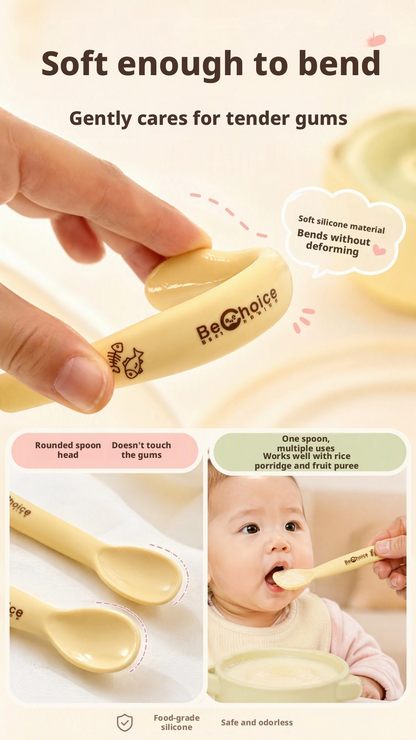 Food‑Grade Silicone Baby Feeding Spoon, Soft Gum‑Friendly Spoon for Infant, Self‑Feeding Training Spoon for Kids