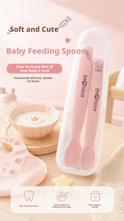 Food‑Grade Silicone Baby Feeding Spoon, Soft Gum‑Friendly Spoon for Infant, Self‑Feeding Training Spoon for Kids