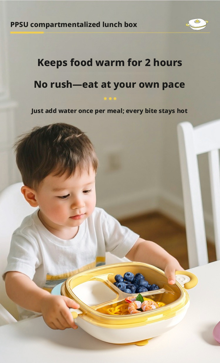 Baby Water‑Filled Insulated Plate, PPSU Divided Suction Toddler Plate for Self‑Feeding