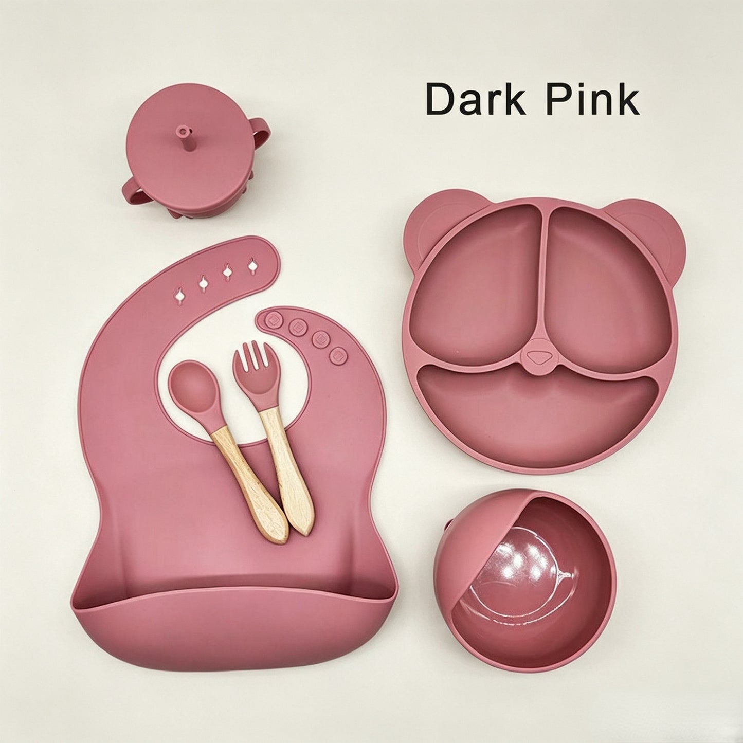 Cross-border 5-Piece Silicone Tableware Set for Children: Includes Silicone Tray, Baby Silicone Bowl for Complementary Foods, and Feeding Spoon.