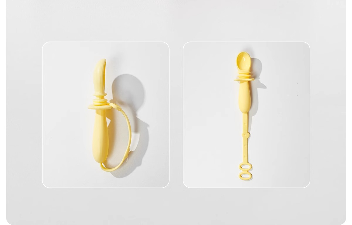 Baby Self‑Feeding Spoon, Integrated Anti‑Choke Silicone Utensil with Anti‑Drop Wrist Strap for Toddler Complementary Feeding