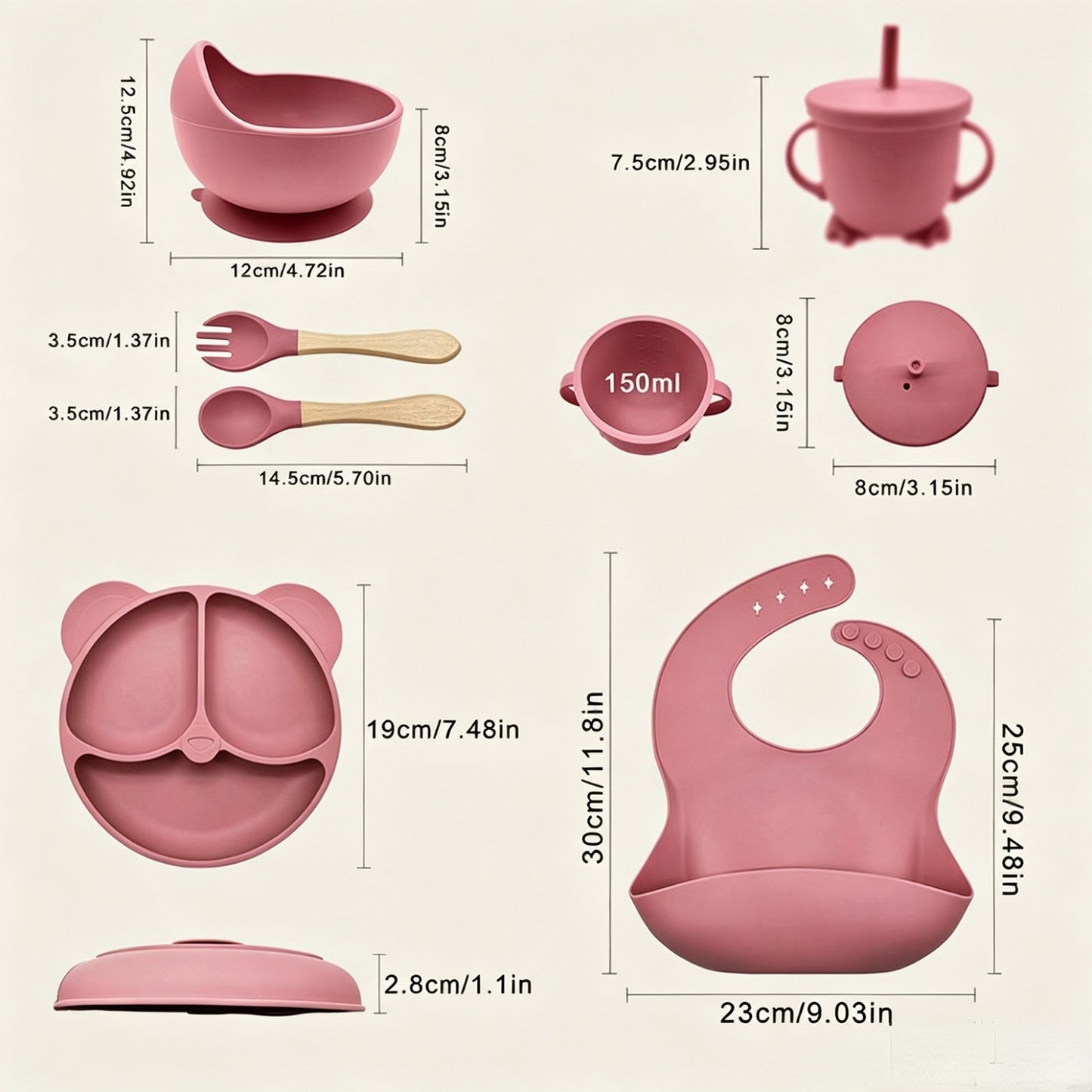 Cross-border 5-Piece Silicone Tableware Set for Children: Includes Silicone Tray, Baby Silicone Bowl for Complementary Foods, and Feeding Spoon.