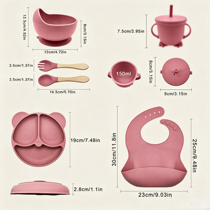 Cross-border 5-Piece Silicone Tableware Set for Children: Includes Silicone Tray, Baby Silicone Bowl for Complementary Foods, and Feeding Spoon.