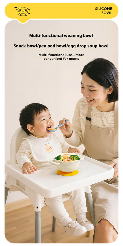 Food‑Grade Silicone Baby Suction Bowl, Foldable Cartoon Toddler Feeding Bowl for Baby Complementary Food