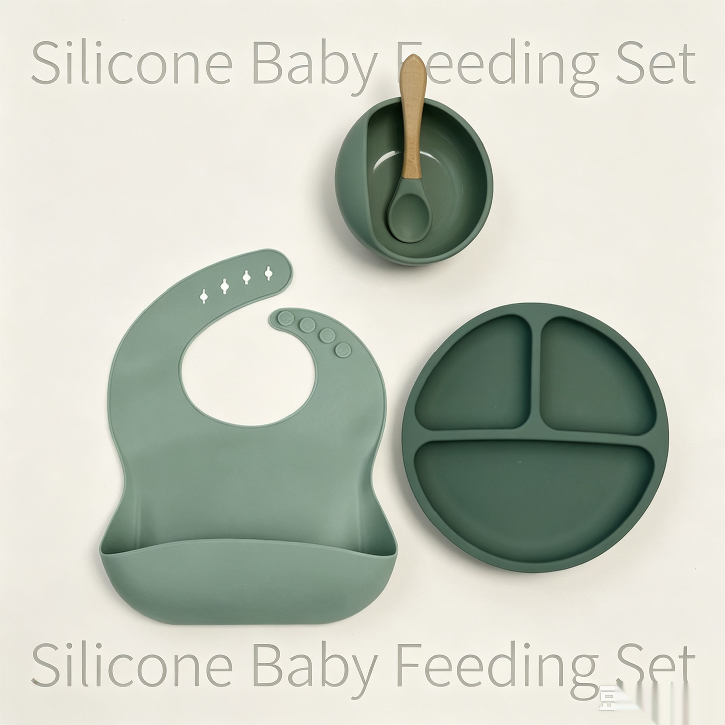 10-piece children's tableware feeding set, including baby complementary food bowl, dinner plate, spoon, fork, bib and silicone dinner plate.