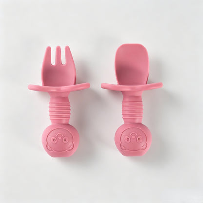 Silicone Bear-Themed Fork and Spoon Set for Toddlers – Training Utensils for Self-Feeding and Solid Foods
