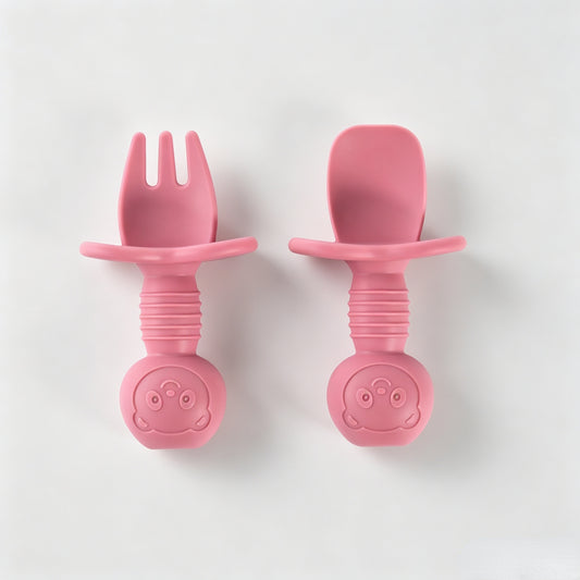 Silicone Bear-Themed Fork and Spoon Set for Toddlers – Training Utensils for Self-Feeding and Solid Foods
