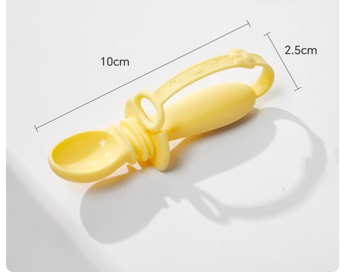 IKV Silicone Spoon, Soft Baby Spoon for Self-Feeding, All-in-One Toddler Spoon and Fork with Anti-Drop Design