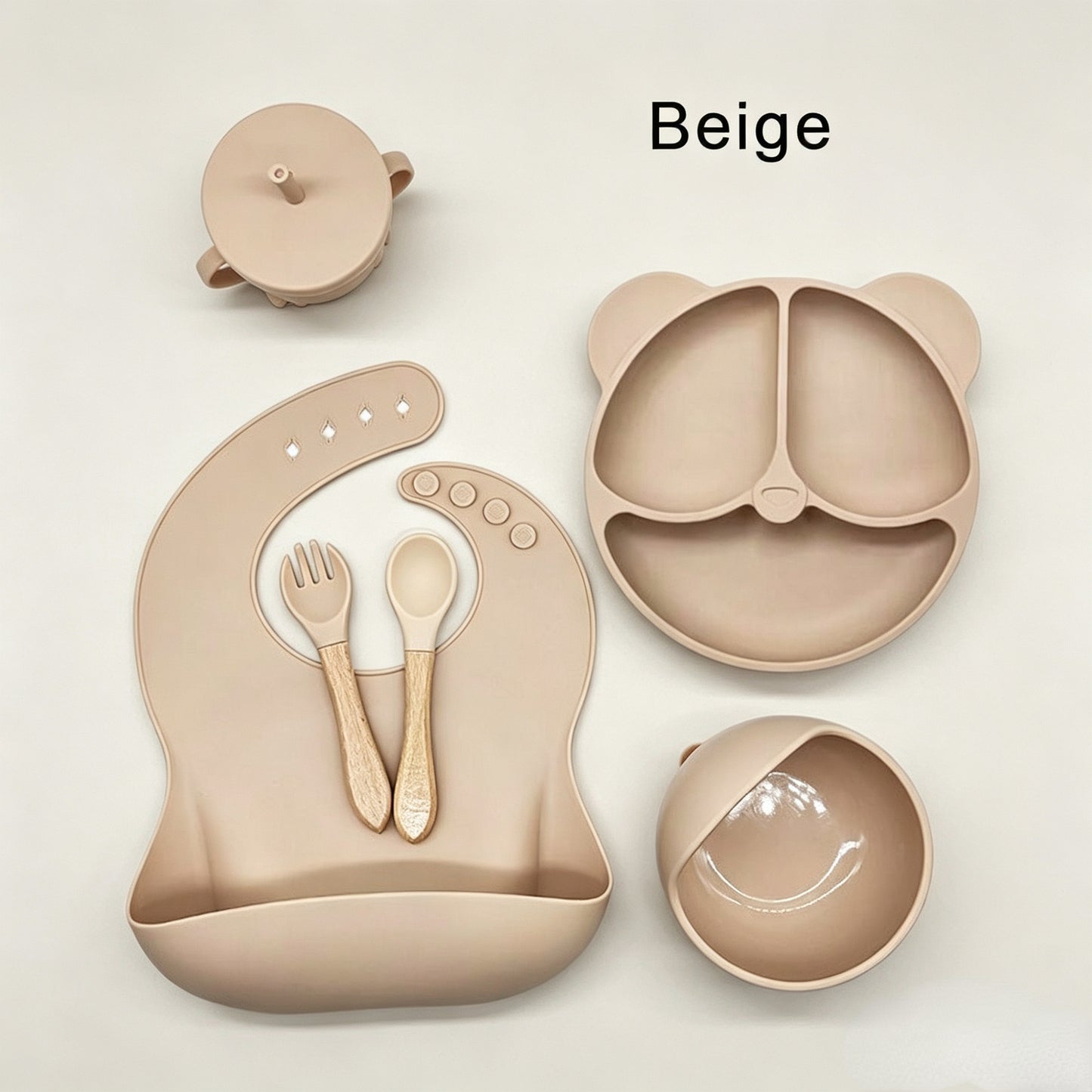 Cross-border 5-Piece Silicone Tableware Set for Children: Includes Silicone Tray, Baby Silicone Bowl for Complementary Foods, and Feeding Spoon.