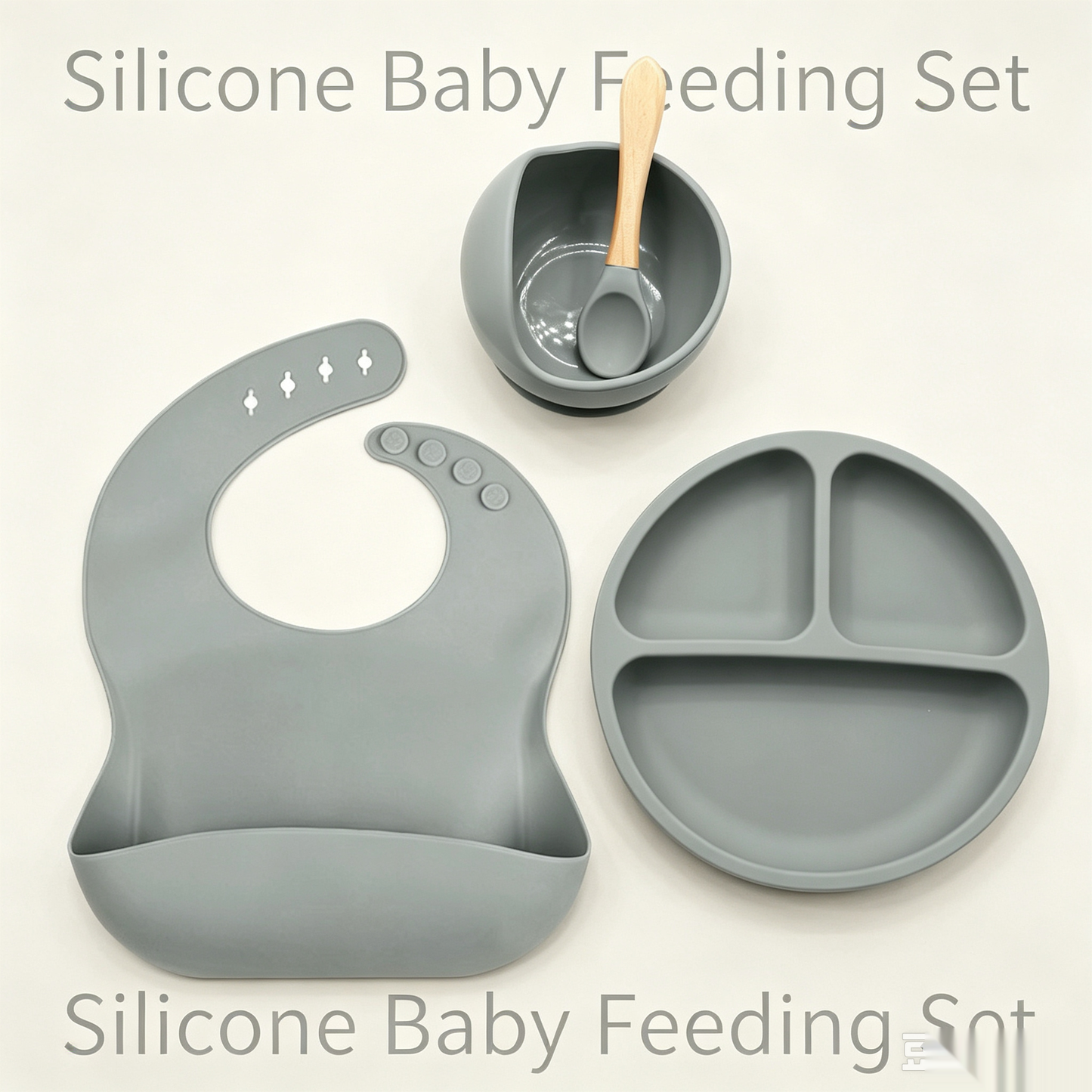 10-piece children's tableware feeding set, including baby complementary food bowl, dinner plate, spoon, fork, bib and silicone dinner plate.