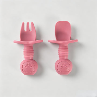 Silicone Bear-Themed Fork and Spoon Set for Toddlers – Training Utensils for Self-Feeding and Solid Foods