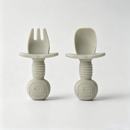 Silicone Bear-Themed Fork and Spoon Set for Toddlers – Training Utensils for Self-Feeding and Solid Foods