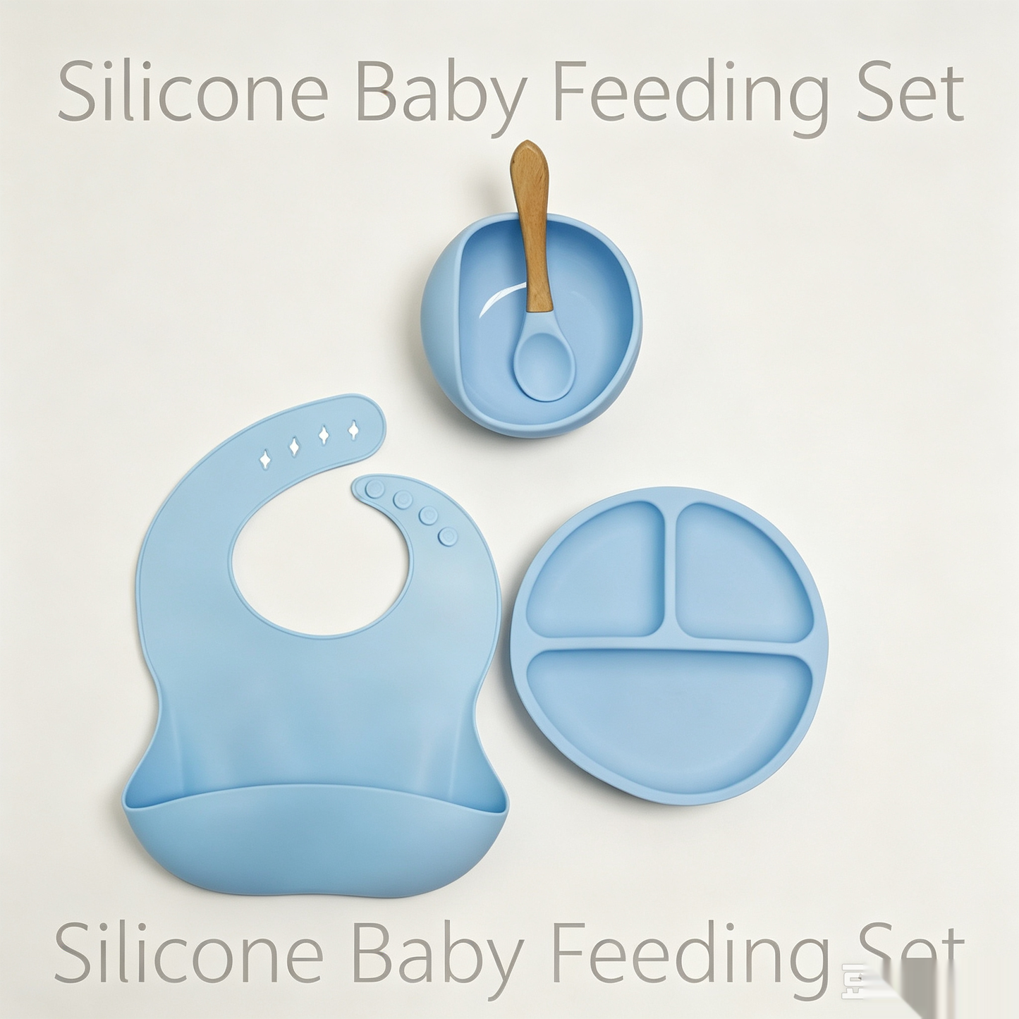 10-piece children's tableware feeding set, including baby complementary food bowl, dinner plate, spoon, fork, bib and silicone dinner plate.