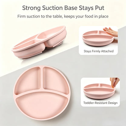 Best-selling silicone dining set for kids: baby weaning bowls, toddler cutlery (forks & spoons), and plates—feeding essentials for infants and young children.