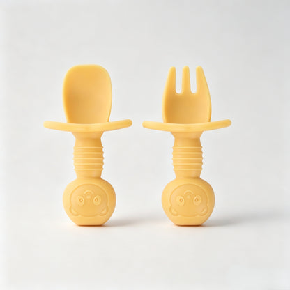 Silicone Bear-Themed Fork and Spoon Set for Toddlers – Training Utensils for Self-Feeding and Solid Foods