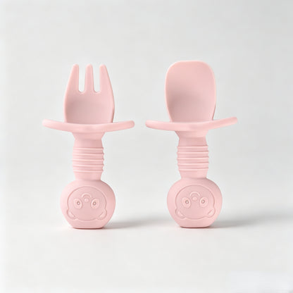 Silicone Bear-Themed Fork and Spoon Set for Toddlers – Training Utensils for Self-Feeding and Solid Foods