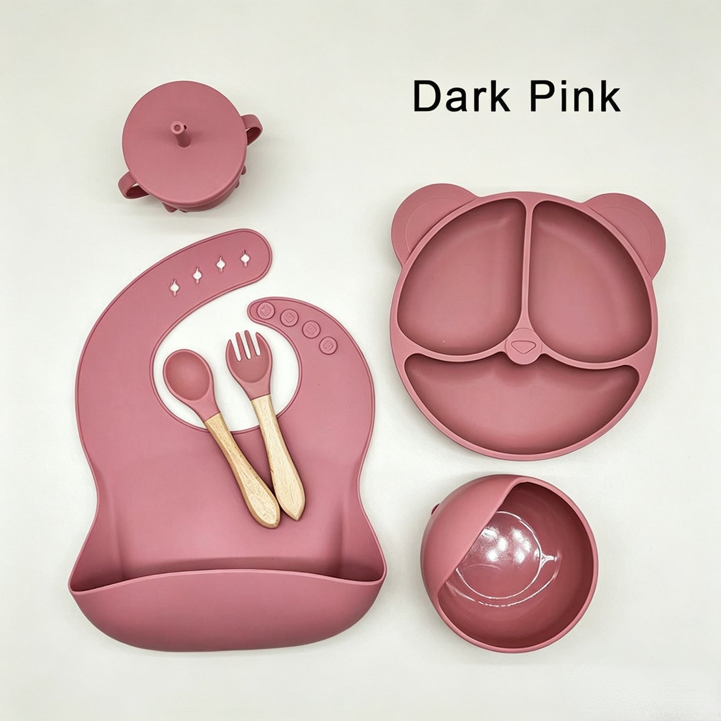 Cross-border 5-Piece Silicone Tableware Set for Children: Includes Silicone Tray, Baby Silicone Bowl for Complementary Foods, and Feeding Spoon.