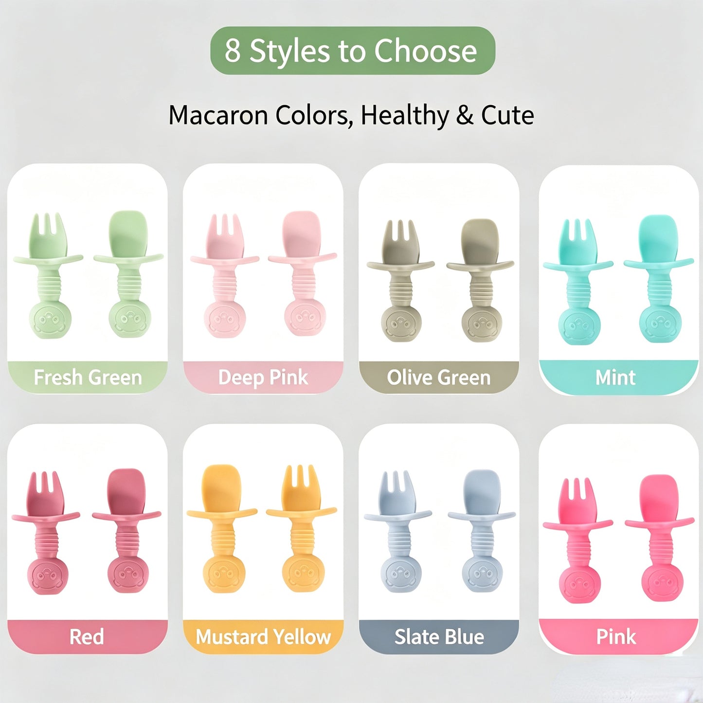 Silicone Bear-Themed Fork and Spoon Set for Toddlers – Training Utensils for Self-Feeding and Solid Foods