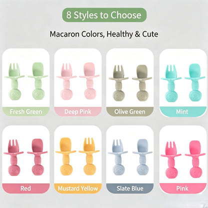 Silicone Bear-Themed Fork and Spoon Set for Toddlers – Training Utensils for Self-Feeding and Solid Foods