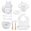 Silicone Tableware Set for Baby's First Foods: Suction Bowl, Spoon, and Divided Plate